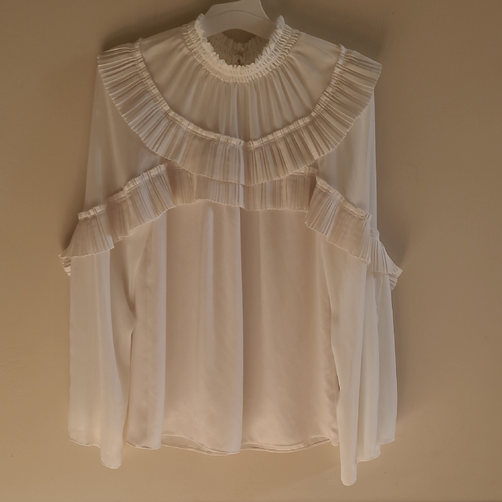 Ramy Brook Blake Blouse Top Womens Ivory Long Sleeve Ruffle Boho Sz XS - Picture 2 of 7